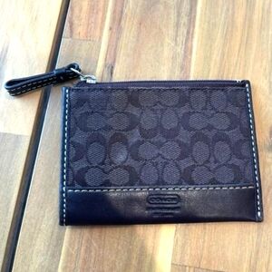 Coach Vintage Brown Monogram Keychain Zippered Coin Pouch Leather Trim‎